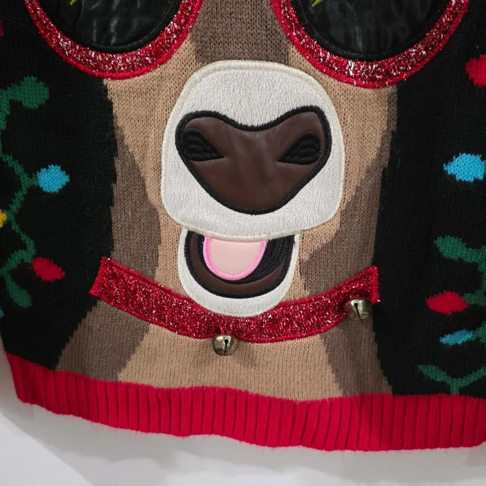 Holiday Time Mens Ugly Christmas Sweater Size Small Black Reindeer Jingle Bells